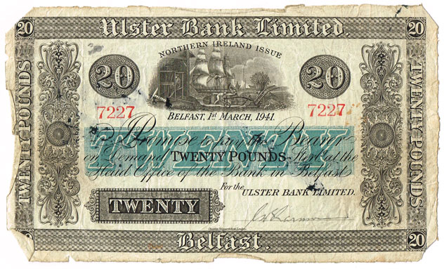 Ulster Bank Northern Ireland Issue Five Pounds, Ten Pounds and Twenty Pounds at Whyte's Auctions