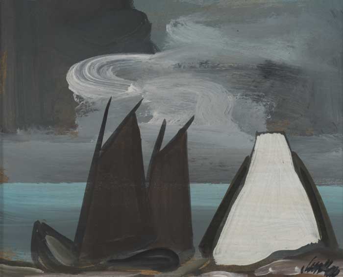 TWO SAIL BOATS AND COTTAGE BY THE SHORE by Markey Robinson sold for 850 at Whyte's Auctions
