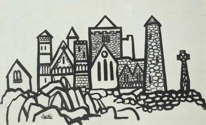 MONASTERY WITH ROUND TOWER AND HIGHCROSS by Markey Robinson (1918-1999) at Whyte's Auctions