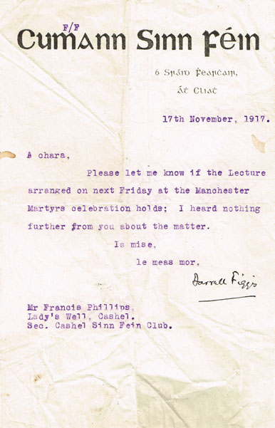 1917 (17 November) Darrell Figgis signed letter at Whyte's Auctions