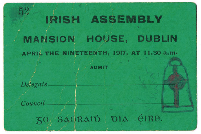 1917 (19 April) Irish Assembly Mansion House Conference ticket at Whyte's Auctions