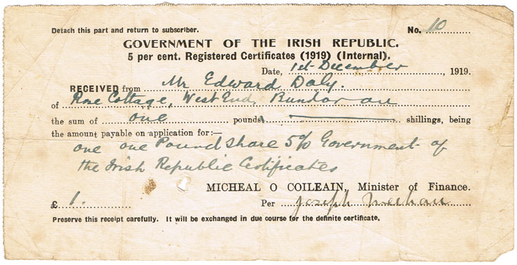 1919 (1 December) Government of the Irish Republic issued share certificate at Whyte's Auctions