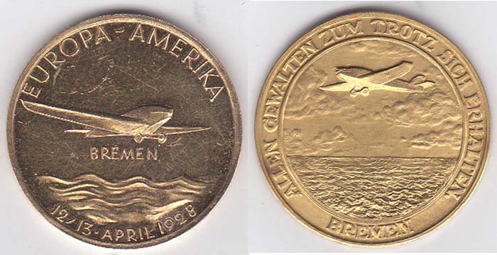 1928 (13 April) First East West Flight Gold Commemorative Medals 
 at Whyte's Auctions