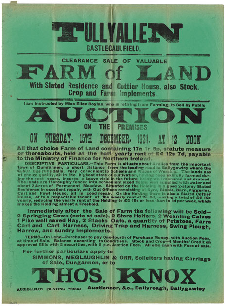 1931 (15 December) Tyrone public property auction poster at Whyte's Auctions