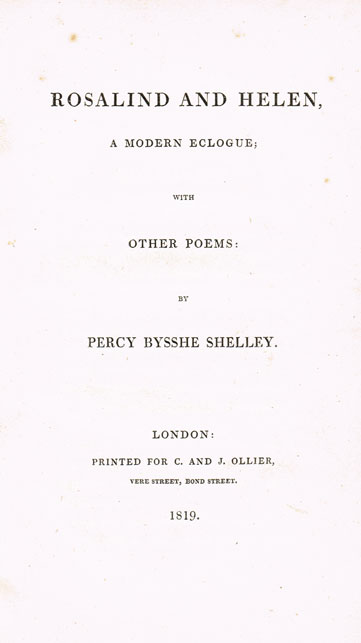 1819: Rosalind and Helen by Percy Bysshe Shelley, first edition at Whyte's Auctions