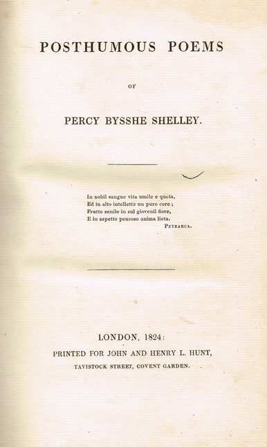 1824: Posthumous Poems of Percy Bysshe Shelley First edition at Whyte's Auctions