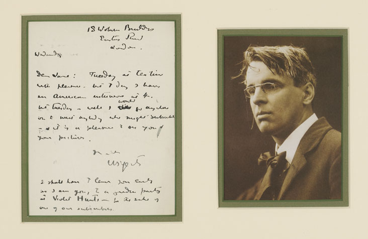 1910: W. B. Yeats handwritten and signed letter to Sir Hugh Lane at Whyte's Auctions