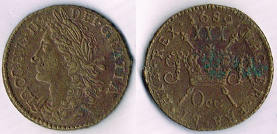 James II 'Gunmoney' halfcrown to sixpence 1689/1690 at Whyte's Auctions