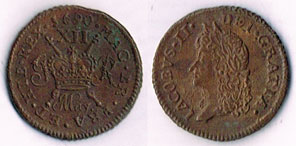 James II 'Gunmoney' shilling 1690 May (2) and June, and some sixpences. at Whyte's Auctions