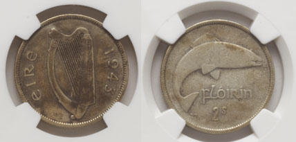 Florin, 1943. The rarest date 20th century Irish silver coin. at Whyte's Auctions