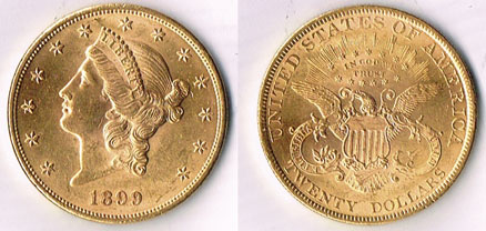 USA. Gold 'Double Eagle' twenty dollars, 1899. at Whyte's Auctions