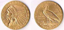 USA. Gold 'Indian Head' five dollars, 1911. at Whyte's Auctions