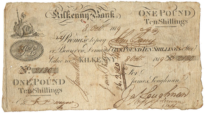 Kilkenny Bank. One Pound Ten Shillings, 8-Octr.-1819 at Whyte's Auctions