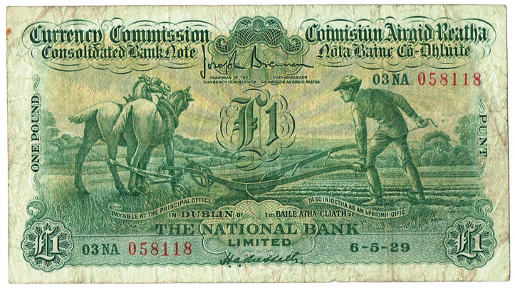 Currency Commission Consolidated Banknote 'Ploughman' National Bank One Pound, 6-5-29 at Whyte's Auctions