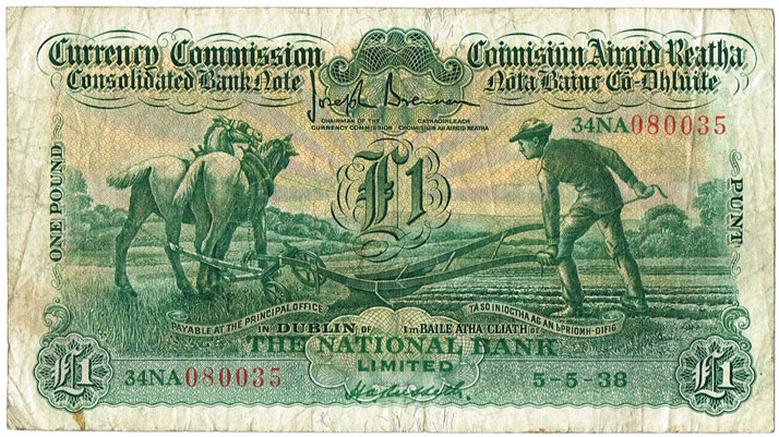 Currency Commission Consolidated Banknote 'Ploughman' National Bank One Pound, 24-8-32 at Whyte's Auctions