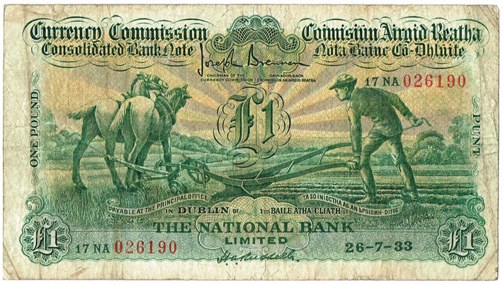 Currency Commission Consolidated Banknote 'Ploughman' National Bank, 26-7-33 at Whyte's Auctions