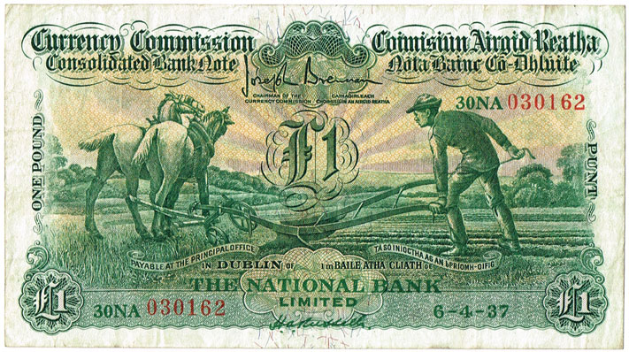 Currency Commission Consolidated Banknote 'Ploughman' National Bank One Pound, 6-4-37 at Whyte's Auctions