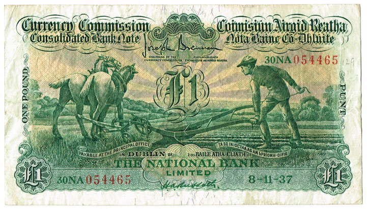 Currency Commission Consolidated Banknote 'Ploughman' National Bank One Pound, 8-11-37 at Whyte's Auctions