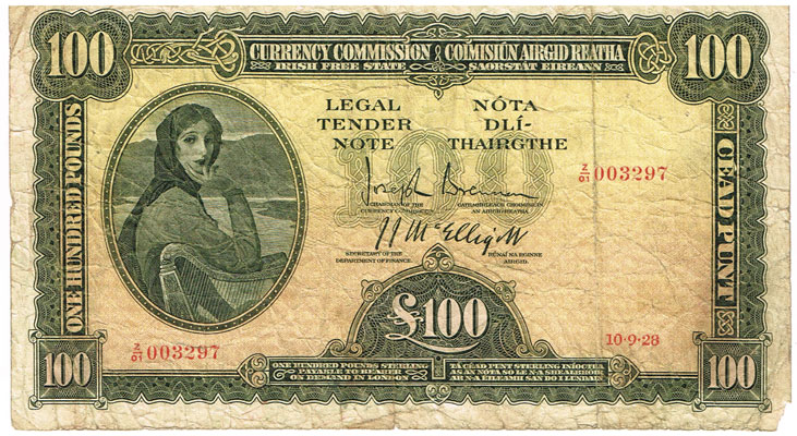 Currency Commission 'Lady Lavery' One Hundred Pounds, 10-9-28. at Whyte's Auctions