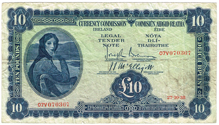 Currency Commission 'Lady Lavery' Ten Pounds 27-10-38. at Whyte's Auctions