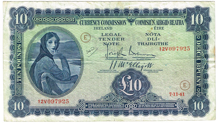 Currency Commission 'Lady Lavery' Ten Pounds, War Code 'E', 7-11-41. at Whyte's Auctions