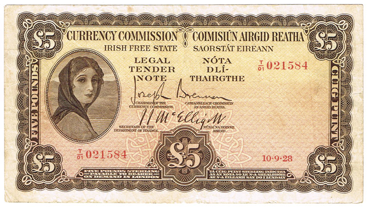 Currency Commission 'Lady Lavery' Five Pounds, 10-9-28. at Whyte's Auctions
