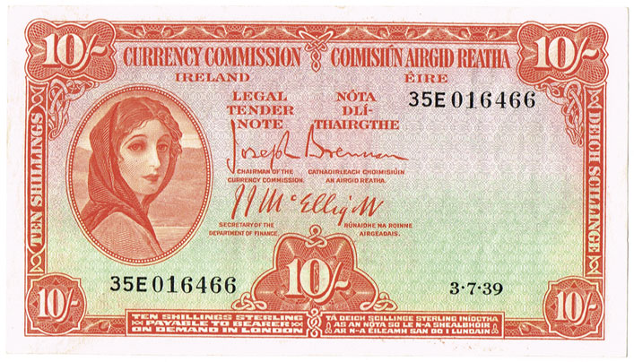 Currency Commission 'Lady Lavery' Ten Shillings 4-3-39 and 3-7-39. at Whyte's Auctions