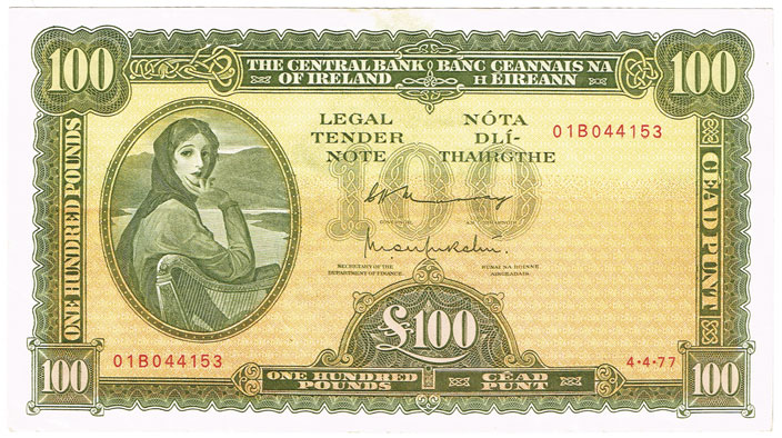 Central Bank 'Lady Lavery' One Hundred Pounds, 4-4-77, at Whyte's Auctions