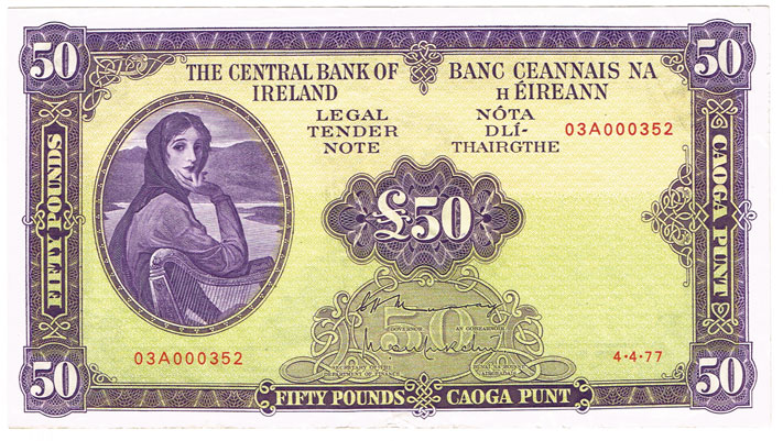 Central Bank 'Lady Lavery' Fifty Pounds, 4-4-77. at Whyte's Auctions
