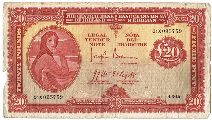 Central Bank 'Lady Lavery' Twenty Pounds, 4-3-46 at Whyte's Auctions
