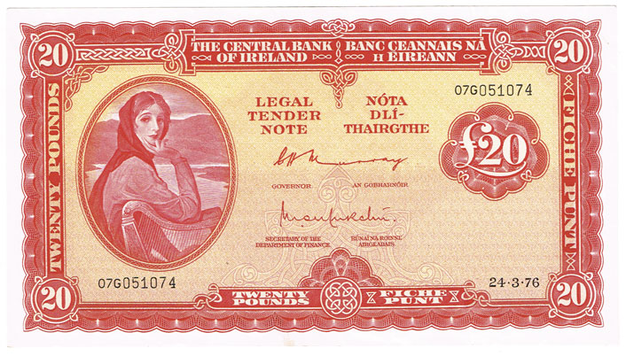 Central Bank 'Lady Lavery' Twenty Pounds, sequential pair, 24-3-76. at Whyte's Auctions