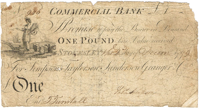 Great Britain. Commercial Bank, Stokesley, One Pound, 2 December 1799 at Whyte's Auctions