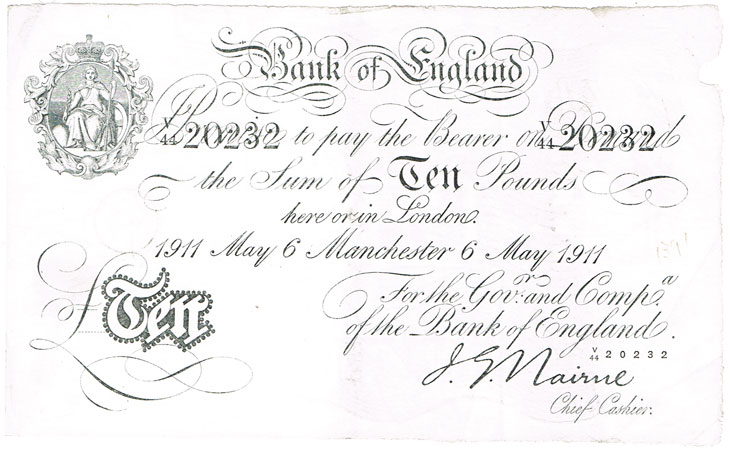 Great Britain. Bank of England Ten Pounds, Manchester, 6 May 1911 at Whyte's Auctions