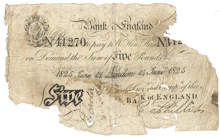 Great Britain. Bank of England Five Pounds, London 14 June 1825. at Whyte's Auctions