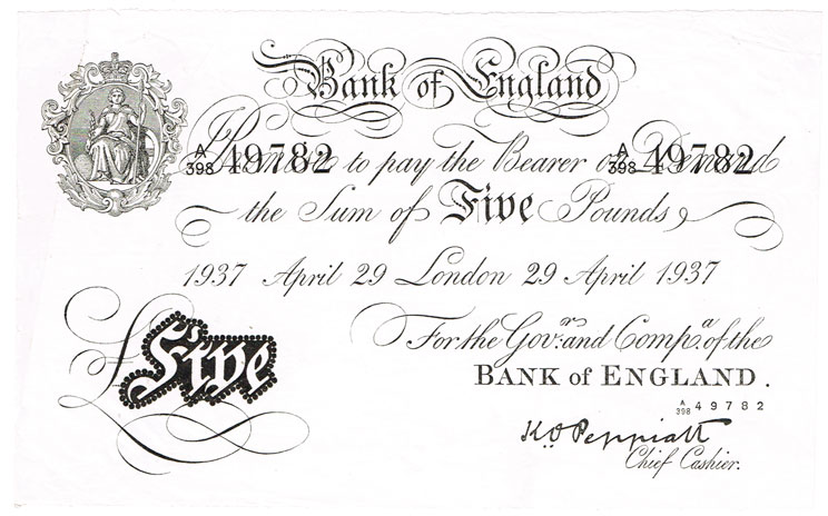 Great Britain. White Five Pounds, London 29 April 1937 at Whyte's Auctions