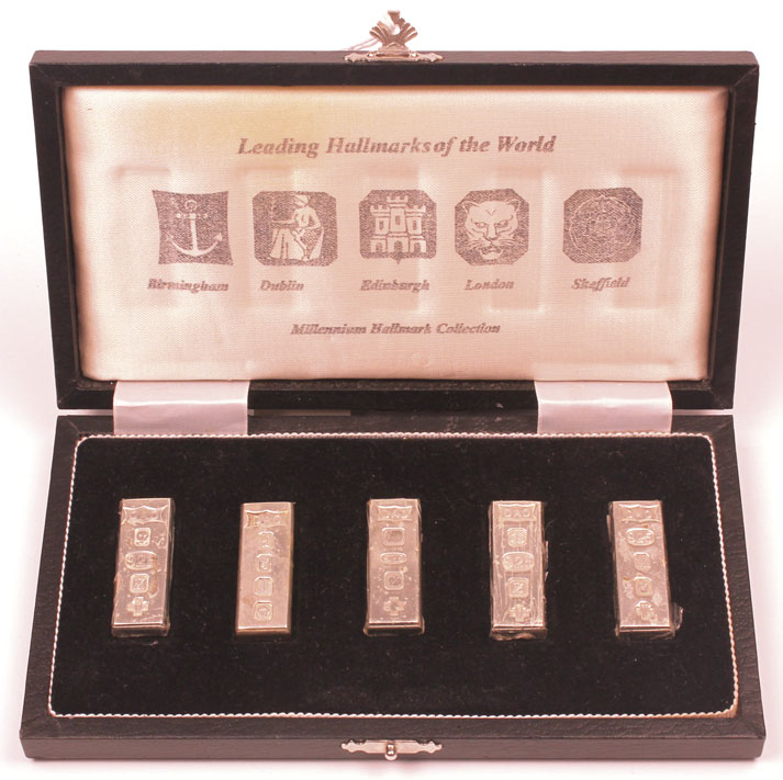 2000: Cased set of 'Millennium Hallmarks of the World' silver ingots at Whyte's Auctions