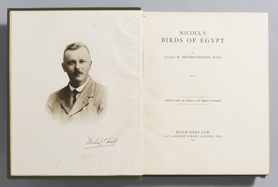 NICOLL ( Michael J. ). Nicoll's Birds of Egypt. By Colonel R. Meinertzhagen. Hugh Rees Ltd., 1930 <X>FIRST EDITION, with a portrait at Whyte's Auctions