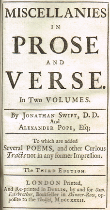 SWIFT ( Jonathan ). Miscellanies in prose and verse. In two volumes. To which are added Several Poems, and other curious tracts not in at Whyte's Auctions