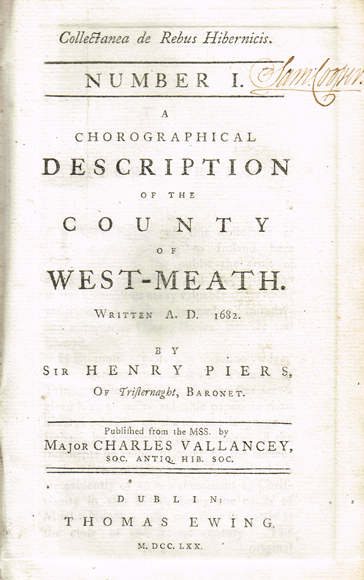 VALLANCEY ( Charles ). Collectanea de rebus Hibernicis.  Number I. [- IV]. [i.e. Volume I]. A chorographical description of the county at Whyte's Auctions