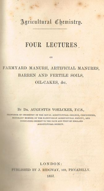 VOELCKER ( John C. A. ), FRS. A collection of 44 works on agricultural chemistry at Whyte's Auctions