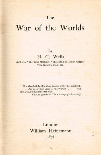 WELLS ( Herbert G. ). The War of the Worlds. William Heinemann, 1898 <X>FIRST EDITION, FIRST ISSUE at Whyte's Auctions