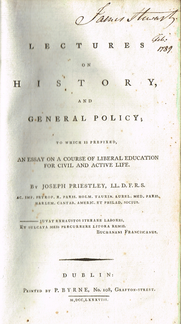 PRIESTLEY ( Joseph ), FRS. Lectures on history and general policy at Whyte's Auctions