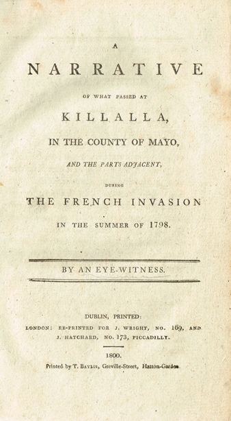 [STOCK ( Joseph ), Bp.]. A narrative of what passed at Killalla at Whyte's Auctions