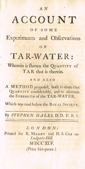 BERKELEY ( George ) : - Hales ( Stephen ), FRS. An account of some experiments and observations on tar-water : wherein is shown the qua at Whyte's Auctions