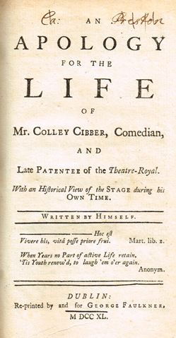 CIBBER ( Colley ). An Apology for the Life of Mr. Colley Cibber, Comedian at Whyte's Auctions