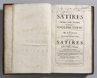 DRYDEN : -. The Satires of Decimus Junius Juvenal. Translated into English verse. By Mr.Dryden, and several other eminent hands. Togeth at Whyte's Auctions