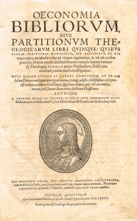 EDER ( Georg ). Oeconomia Bibliorum, siue partitionum theologicarum libri quinque ...  ( : Partitiones catechismi catholici ... ). Colo at Whyte's Auctions