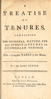[GILBERT ( Sir Geoffrey )]. A treatise of tenures. Containing the original, nature at Whyte's Auctions