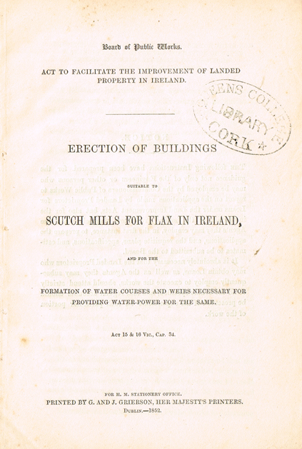 IRELAND, BOARD OF PUBLIC WORKS. Board of Public Works. Act to facilitate the improvement of landed property in Ireland. Erection of bui at Whyte's Auctions