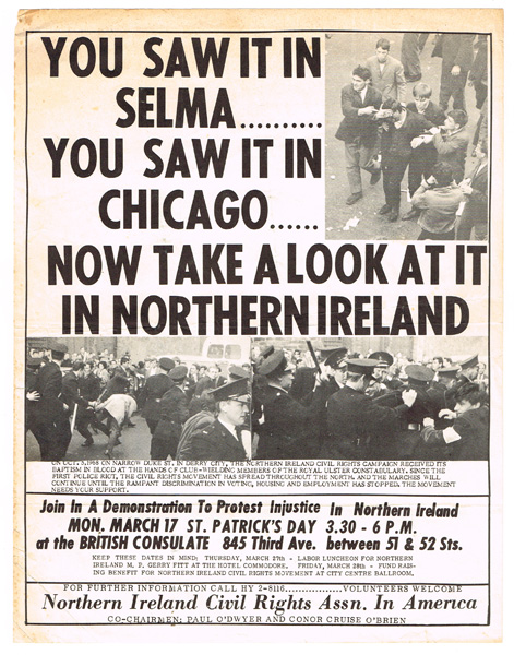 1969: Northern Ireland Civil Rights New York demonstration handbill at Whyte's Auctions